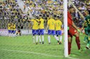 Jogadores comemoram gol em partida vencida pelo Brasil sobre a África do Sul, no dia 27 de março