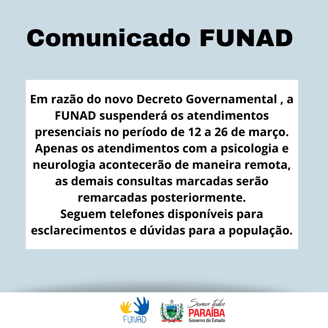 Funad suspende atendimento presencial