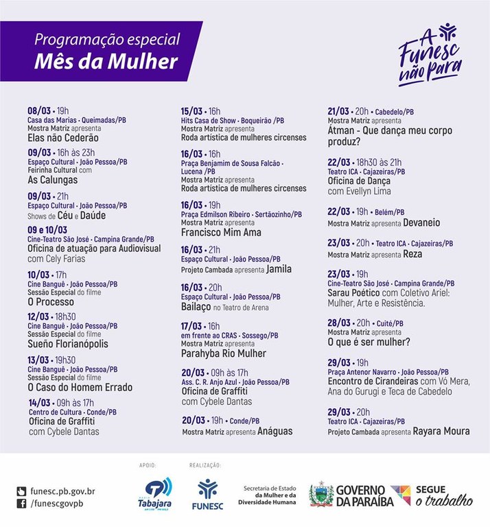 Programação Mês da Mulher Programação Mês da Mulher